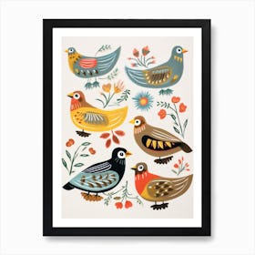 Folk Style Bird Painting Partridge Art Print