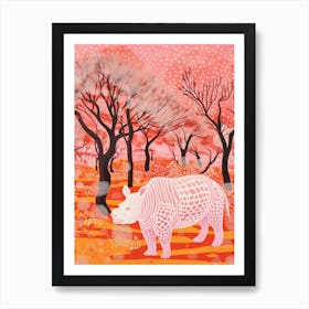 Rhino In The Trees Orange & Pink 3 Art Print