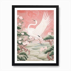 Vintage Japanese Inspired Bird Print Egret 2 Art Print