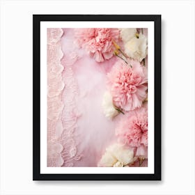 Pink Carnations On Lace 5 Art Print