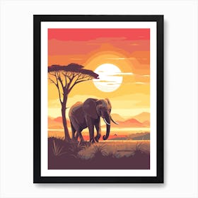 African Elephant At Sunset Art Print