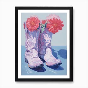 A Painting Of Cowboy Boots With Orange Flowers, Fauvist Style, Still Life 1 Art Print
