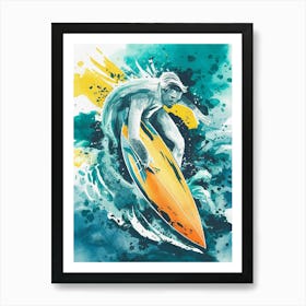 Surfer Watercolor Painting Art Print