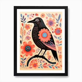 Pink Scandi Raven 4 Art Print