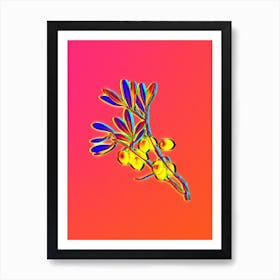 Neon Olive Tree Branch Botanical in Hot Pink and Electric Blue n.0492 Art Print