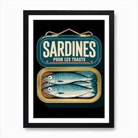 Vintage Sardines Pour Les Toasts Art Print, Black Art Print