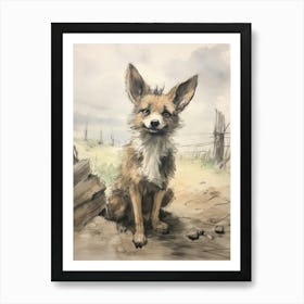 Storybook Animal Watercolour Coyote 3 Art Print