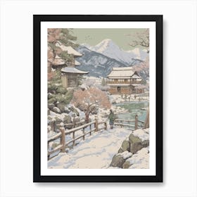 Vintage Winter Illustration Hakone Japan 2 Art Print