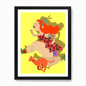 Running Girl With Red Hair Art Print