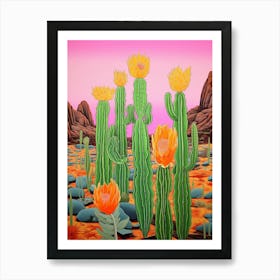 Mexican Style Cactus Illustration Fishhook Cactus 4 Art Print