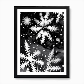 Snowflakes In The Snow, Snowflakes, Black & White 3 Art Print