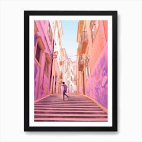 Skateboarding In Lisbon, Portugal Futuristic 1 Art Print