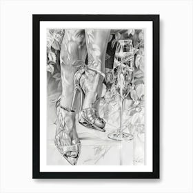 Champagne Glass And Heels Affiche