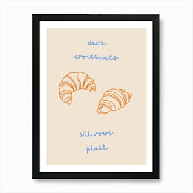 Two Croissants Please Blue & Orange Art Print