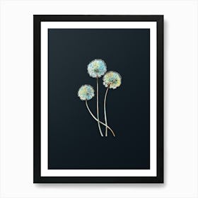 Vintage Blue Leek Flower Branch Botanical Watercolor Illustration on Dark Teal Blue n.0160 Art Print