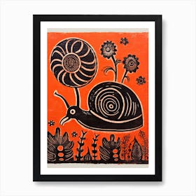 Snail, Woodblock Animal Drawing 2 Art Print