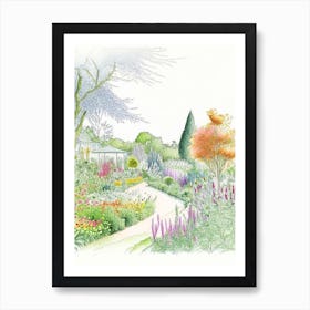 Giverny Gardens, France Vintage Pencil Drawing Art Print