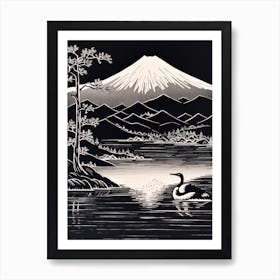 Mount Fuji Japan Linocut Illustration Style 3 Art Print