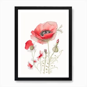 Poppy Floral Quentin Blake Inspired Illustration 3 Flower Art Print