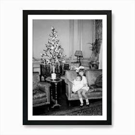 Vintage Christmas Decor, Tiny Christmas Tree, Black and White Old Photo Art Print