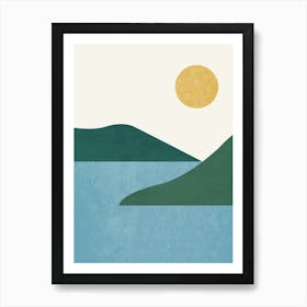 Sunny Lake Island Abstract Graphic Landscape - Yellow Green Blue Art Print