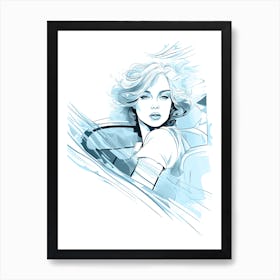 Illustration Of A Woman Driving A Car, lineart Art Print