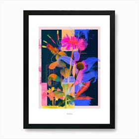 Asters 1 Neon Flower Collage Poster Art Print