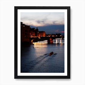 Florence At Dusk Italy Evening Photo Arno River Ponte Vecchio photography art Art Print