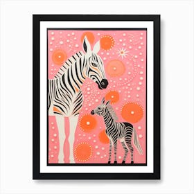 Zebra Mother & Calf Pink & Orange 4 Art Print