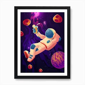 Relaxing astronaut with cocktail — space poster, synthwave space, neon space, aesthetic poster Art Print