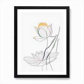 Lotus Flower In Garden Minimal Line Drawing 4 Art Print