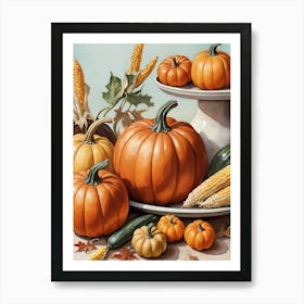 Holiday Illustration With Pumpkins, Corn, And Vegetables (29) Art Print