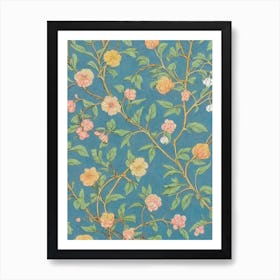 Peach Flowers Vintage Botanical Fruit Art Print