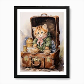 Tiger Illustration Traveling Watercolour 2 Art Print