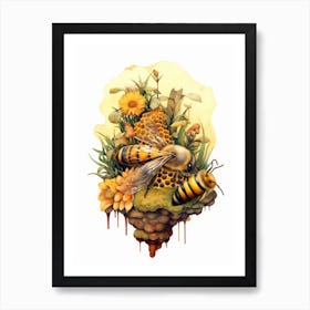 Honey Bee Mimic Bee Beehive Watercolour Illustration 2 Art Print