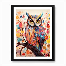 Bird Painting Collage Eastern Screech Owl 1 Art Print