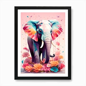 Elephant With Flowers Art Print