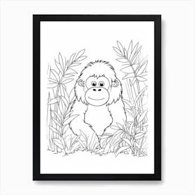 Line Art Jungle Animal Orangutan 1 Art Print