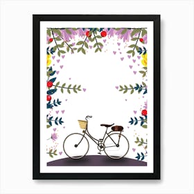Pretty Floral Frame With A Bicycle Art Print