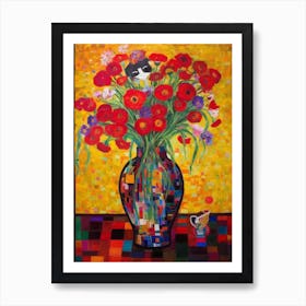 Sweet Pea With A Cat 4 Art Nouveau Klimt Style Art Print