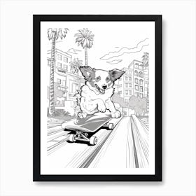 Papillon Dog Skateboarding Line Art 3 Art Print