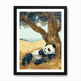 Giant Panda Laying Under A Tree Storybook Illustration 2 Art Print