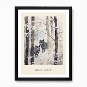 Winter Watercolour Gray Wolf 2 Poster Art Print