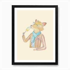 Fox and sparkling wine Art Print