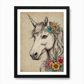 Unicorn With Flowers Art Print