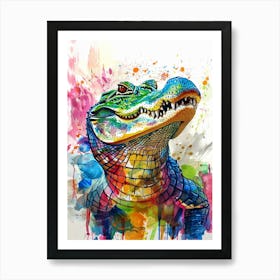 Alligator Colourful Watercolour 3 Art Print