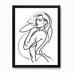 Minimalistic Drawing Of A Woman Black and White Illustration Art Print