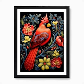Folk Bird Illustration Northern Cardinal 2 Art Print