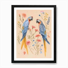 Folksy Floral Animal Drawing Macaw Art Print