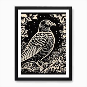 B&W Bird Linocut Pigeon 3 Art Print